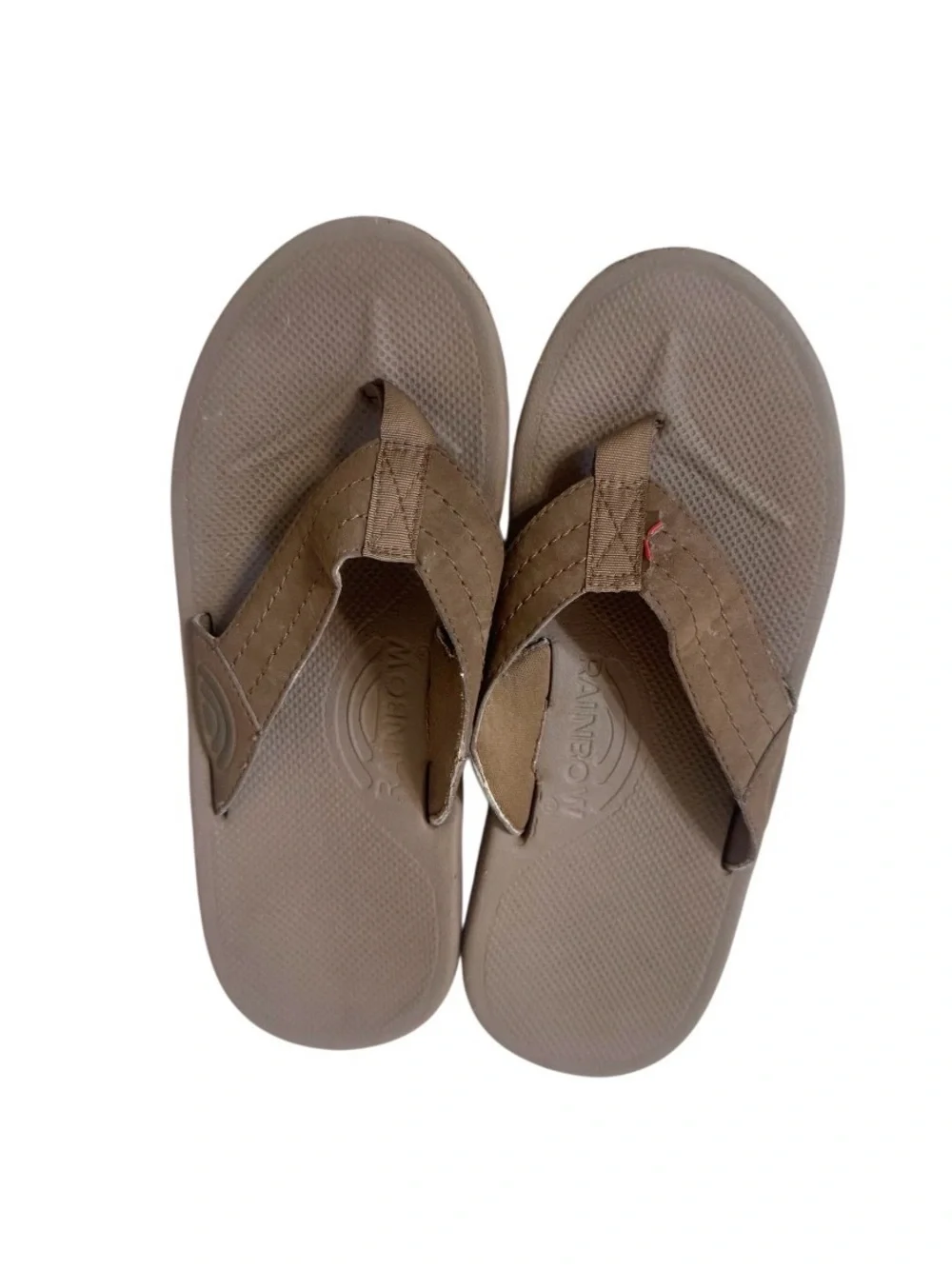 RAINBOW BROWN leather flip flops youth sandals boys girls size 4 5